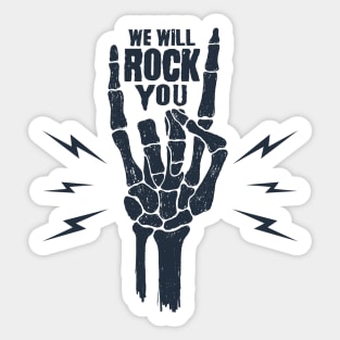 Funny Illustration. Skeleton Arm. We Will Rock You Sticker